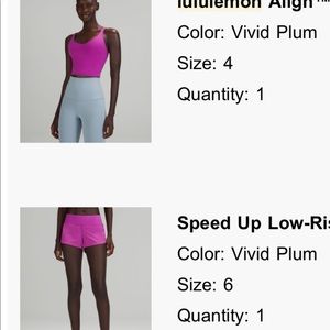 SOLD OUT Vivid Plum Lululemon align tank and speed up shorts - Never worn!